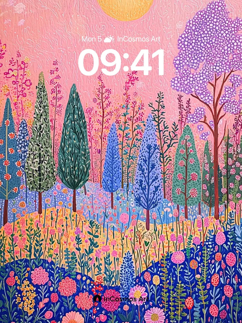 Whimsical Forest Wallpaper with Polka-Dot Canopy