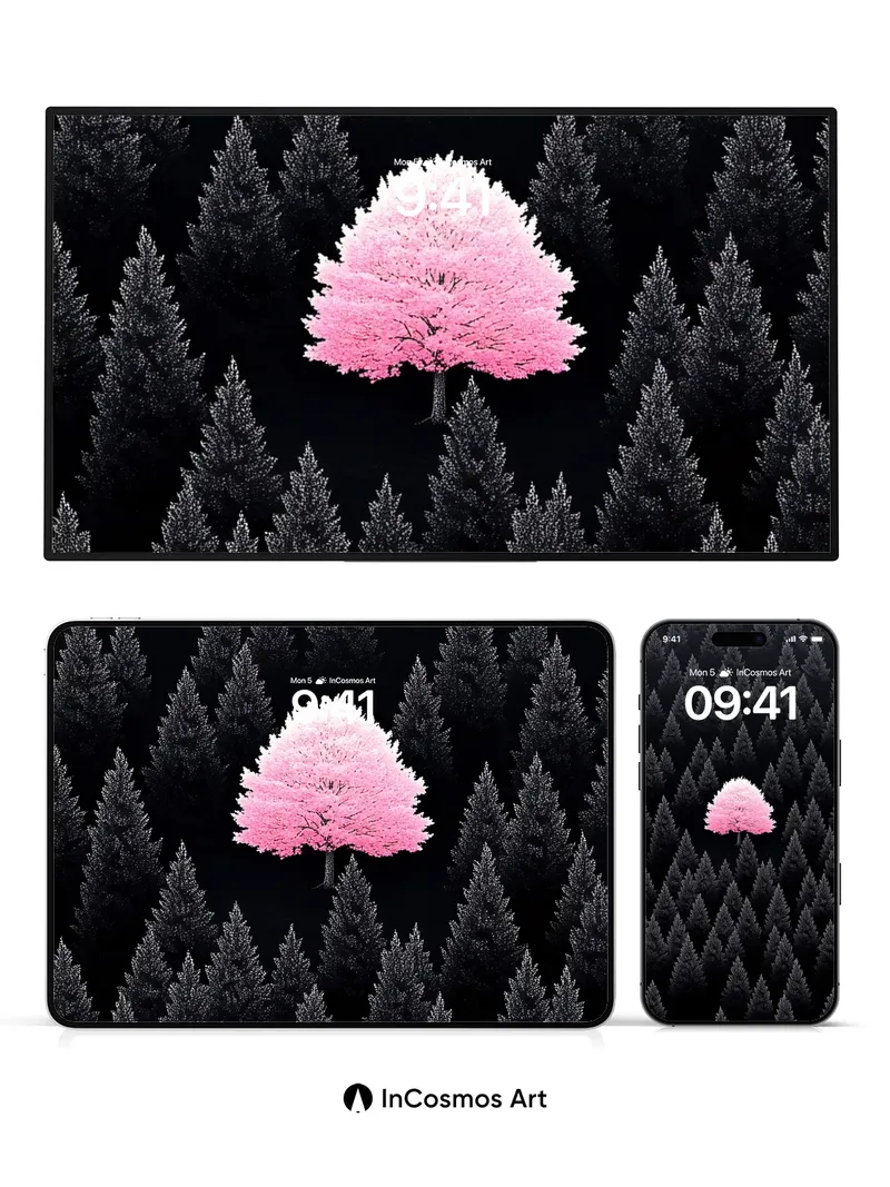 Solitary Bloom Wallpaper in Monochrome Forest