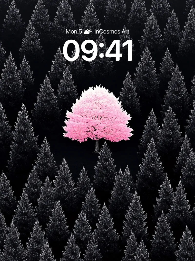 Solitary Bloom Wallpaper in Monochrome Forest