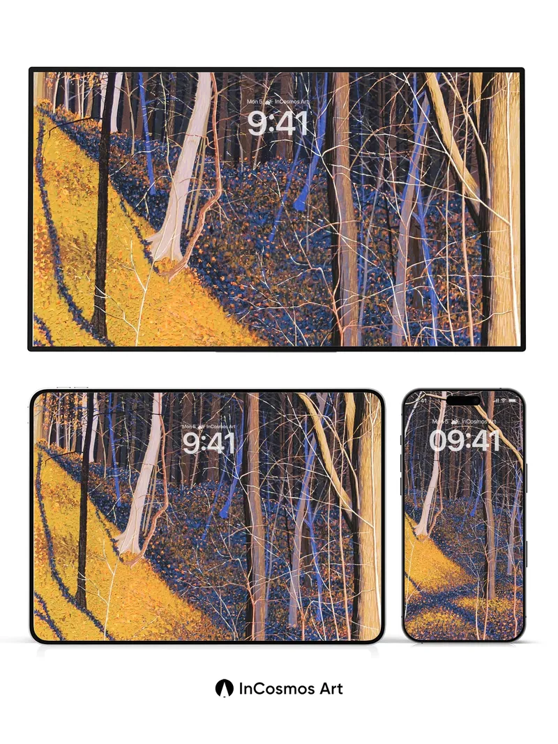 Golden Shadow Forest Wallpaper with Whispering Trunks