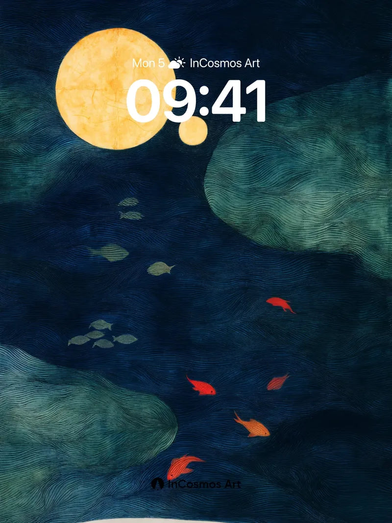Moonlit Depths Wallpaper with Whispering Fish