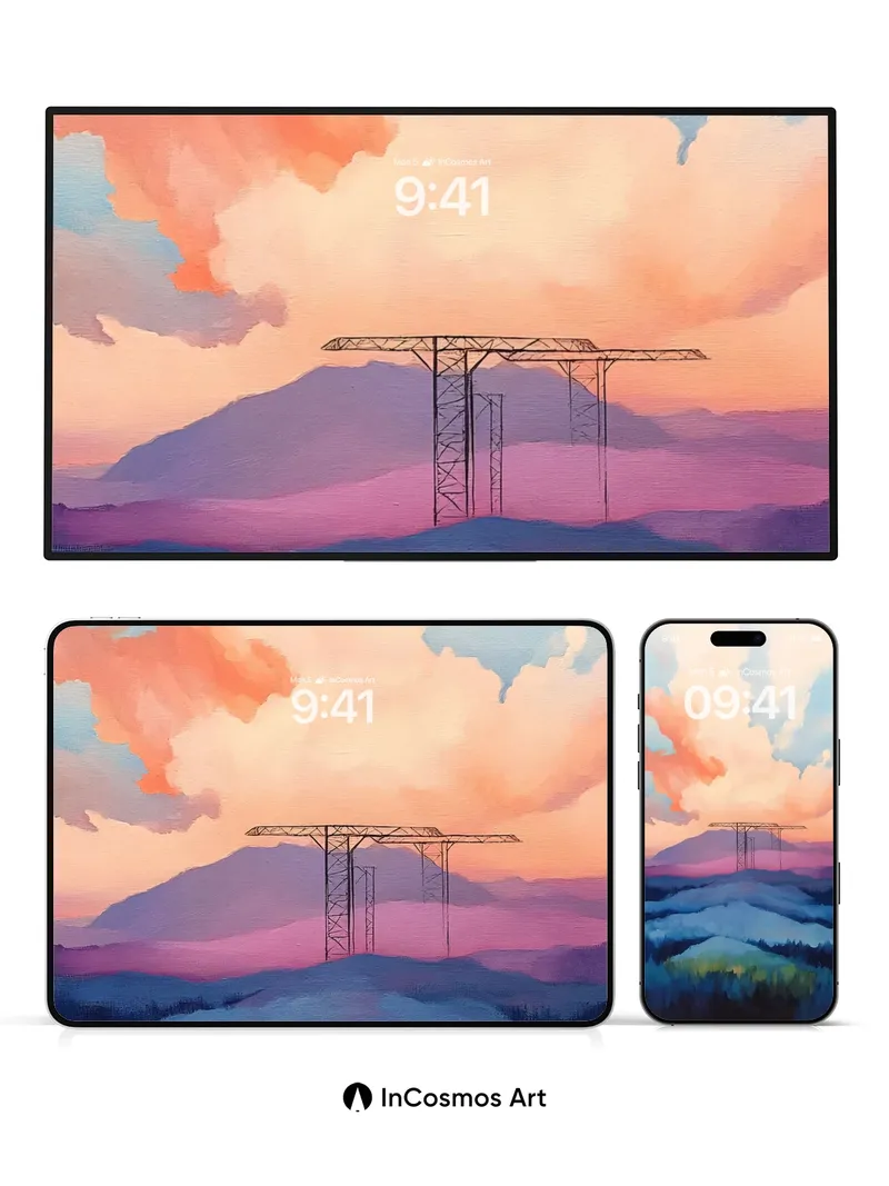 Crimson Skyline Wallpaper with Steel Silhouettes