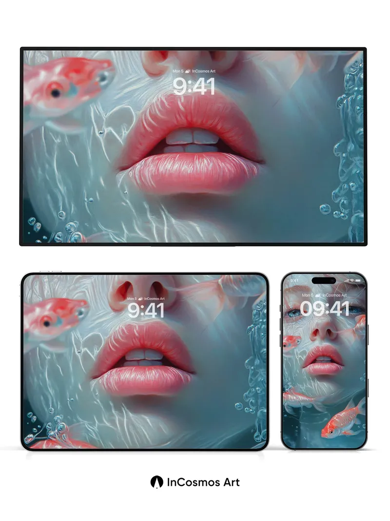 Aquatic Whisper Wallpaper with Golden Koi