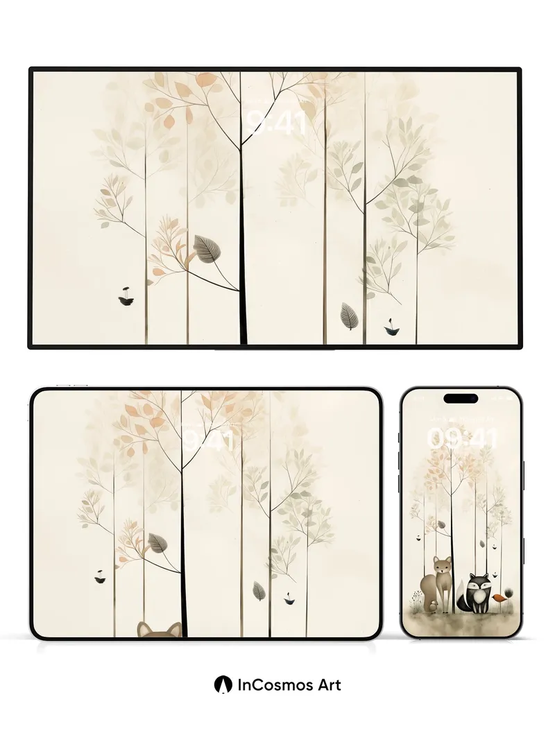 Whispering Woods Wallpaper with Foxes in Mist