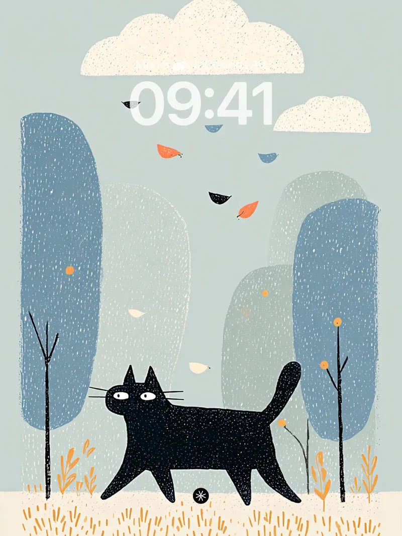 Whimsical Forest Cat Silhouette Background wallpaper for iPhone, iPad & Mac