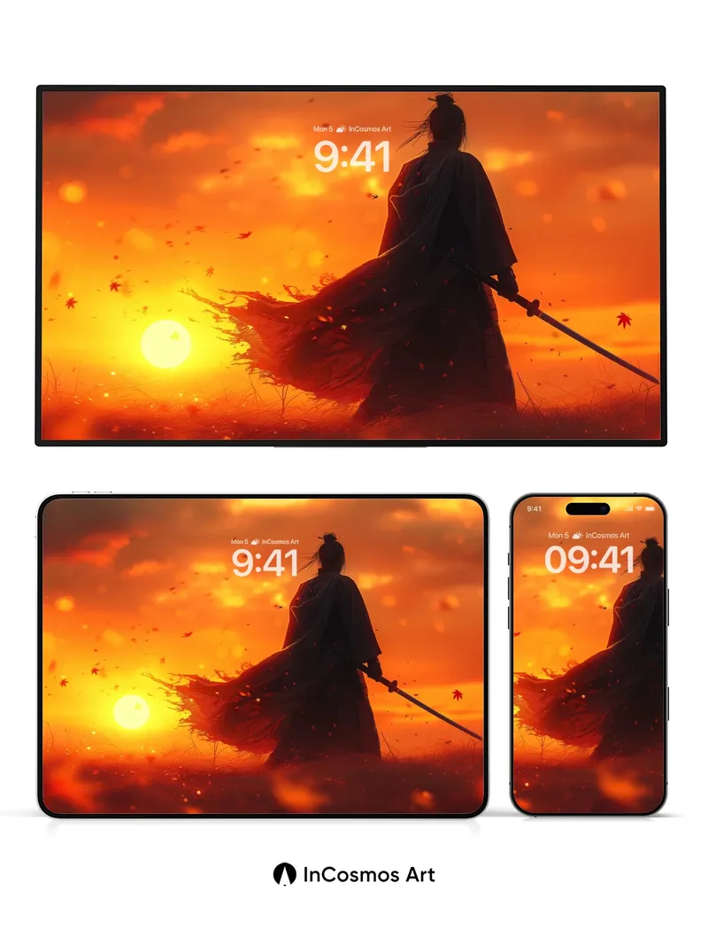 Crimson Horizon Wallpaper with Samurai Silhouette