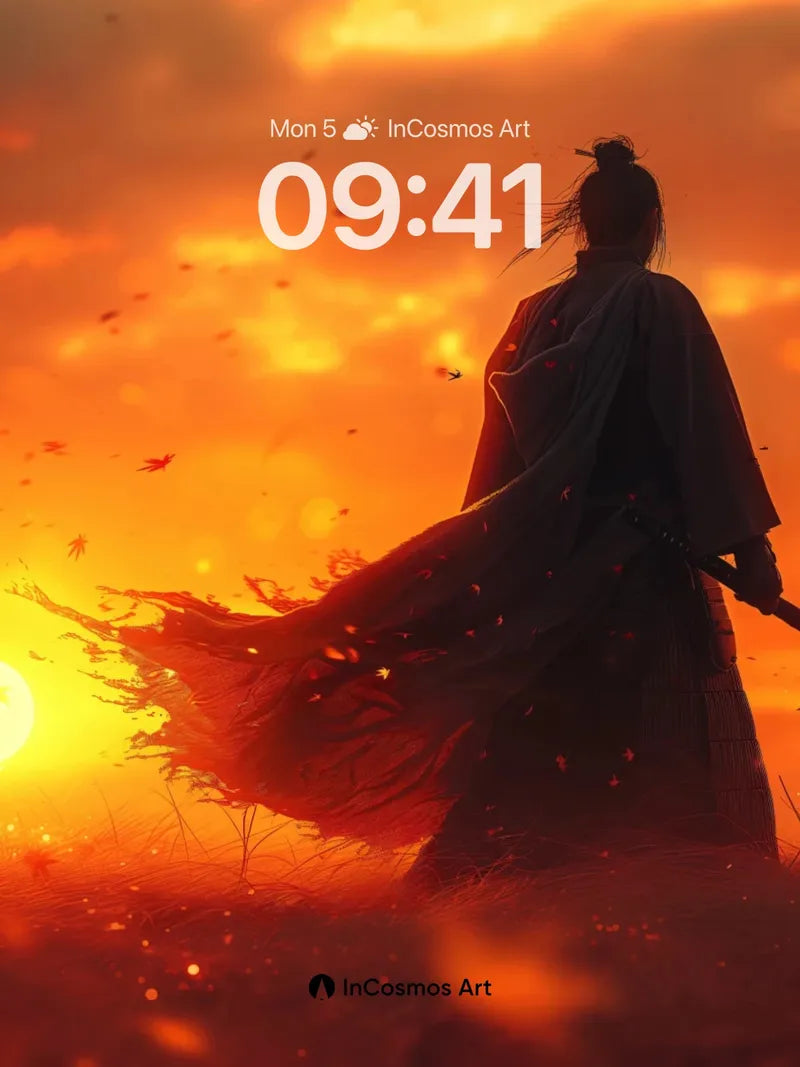 Crimson Horizon Wallpaper with Samurai Silhouette