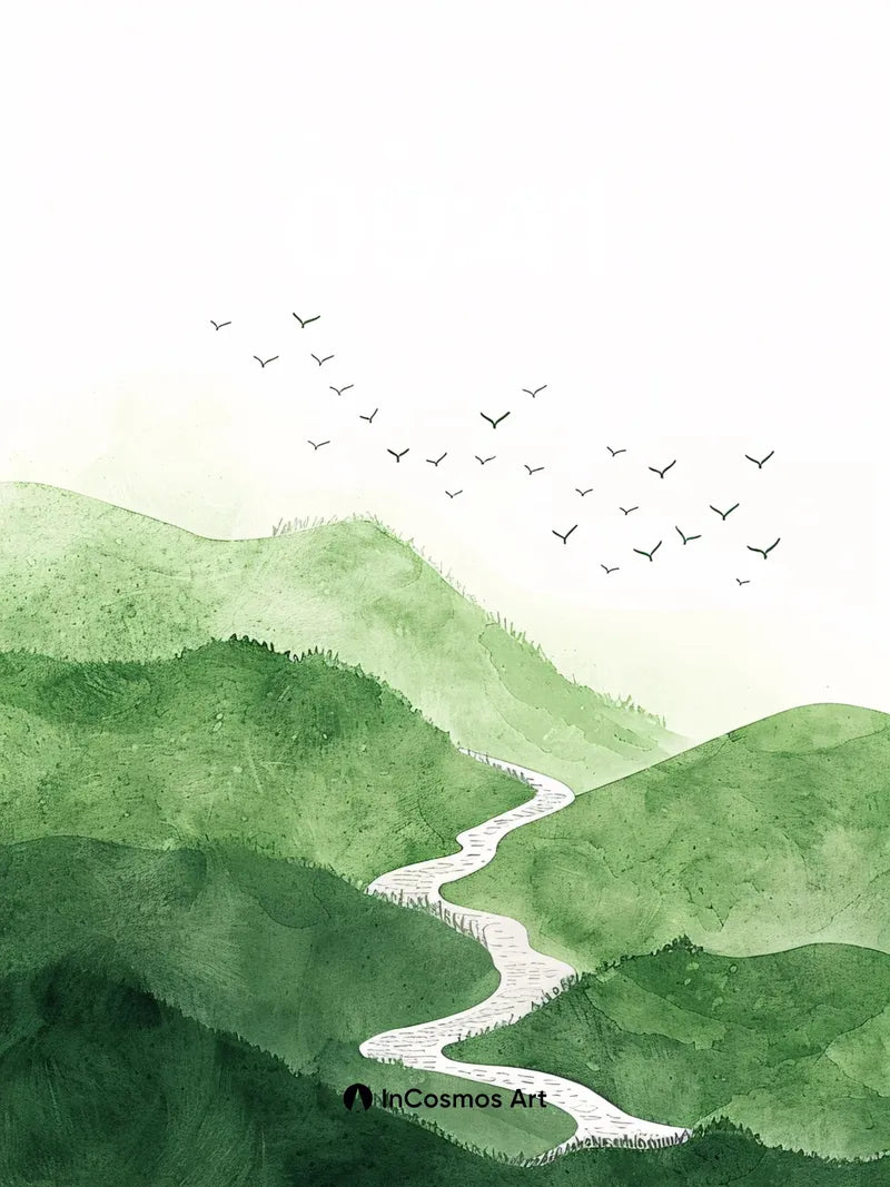 Serene Misty Mountains Wallpaper with Winding Path wallpaper for iPhone, iPad & Mac