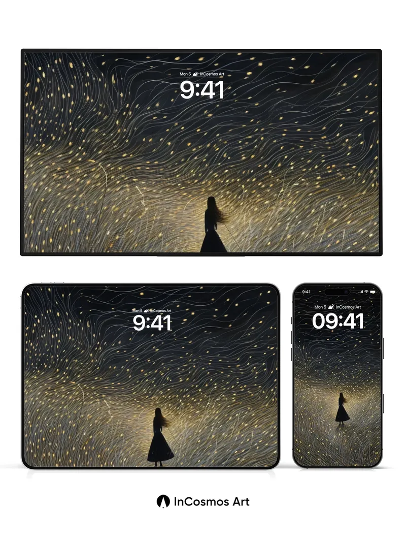 Silent Galaxy Wallpaper with Floating Light Trails