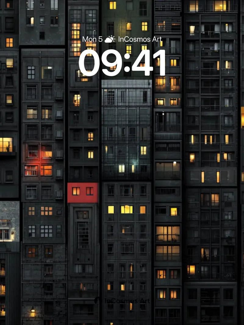 Midnight Grid Wallpaper with Glowing Windows