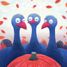 Whimsical Autumn Wallpaper with Blue Birds and Pumpkin wallpaper for iPhone, iPad & Mac