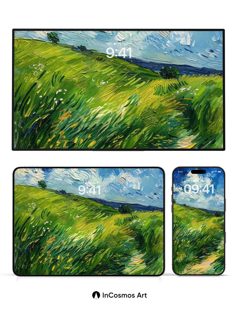 Whirlwind Meadow Wallpaper with Van Gogh's Sky