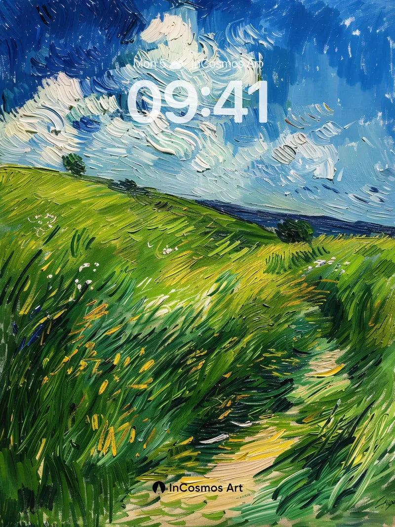 Whirlwind Meadow Wallpaper with Van Gogh's Sky