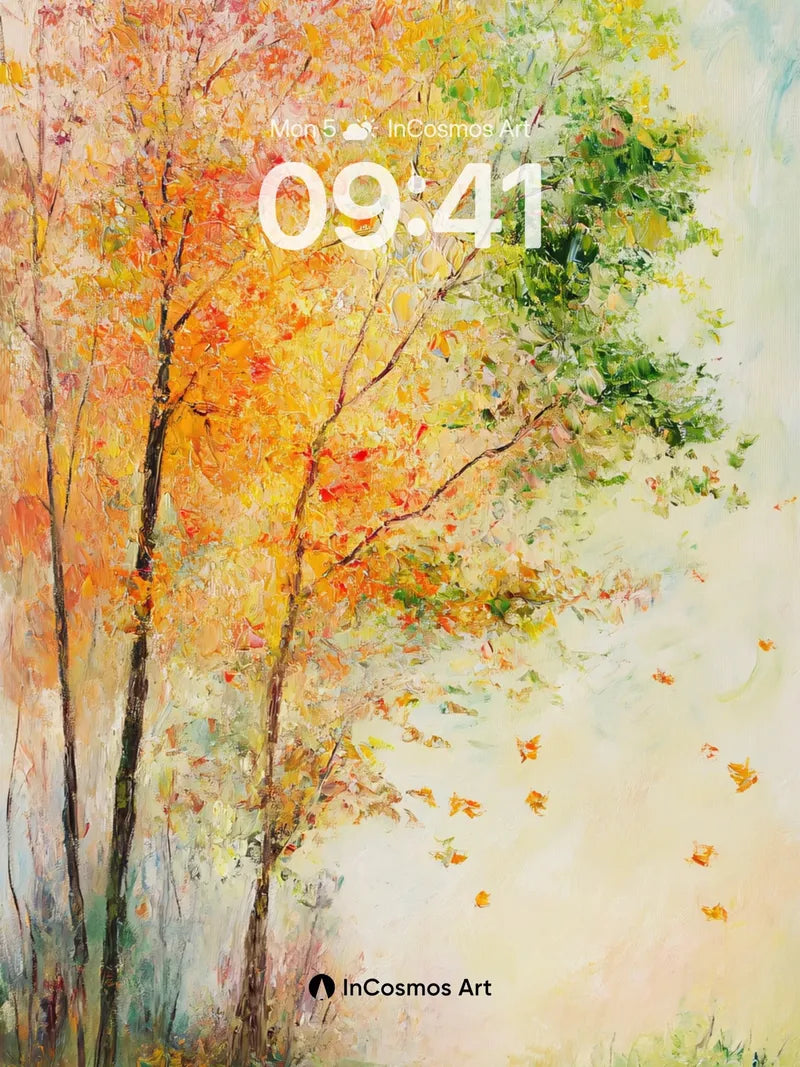Autumn Whispers Wallpaper with Floating Leaves