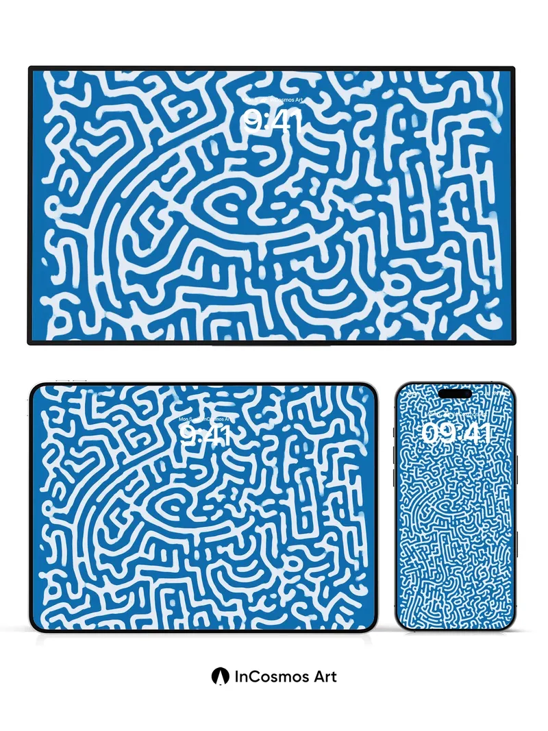 Cobalt Labyrinth Wallpaper with Hidden Paths