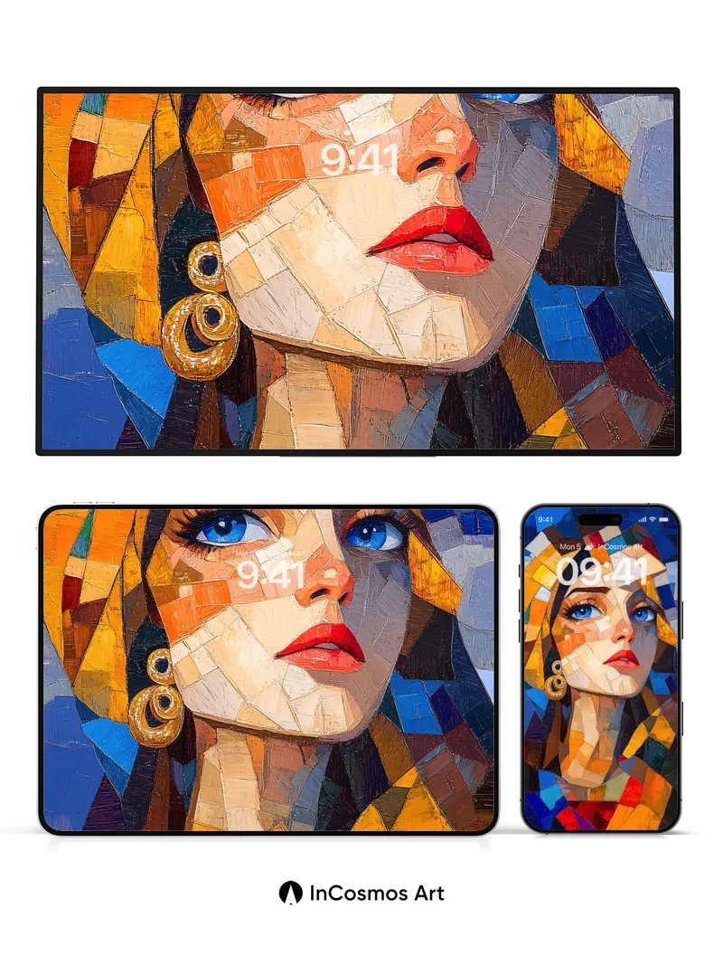 Cubist Gaze Wallpaper with Mosaic Light