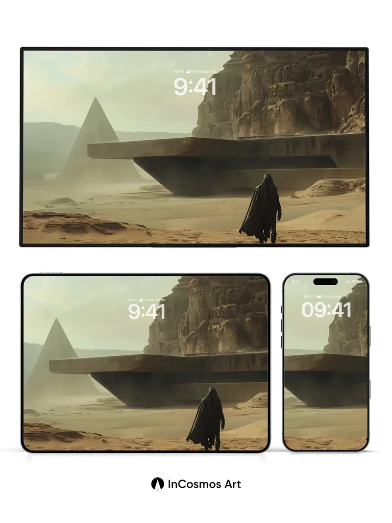 Desert Echo Wallpaper with Floating Pyramid