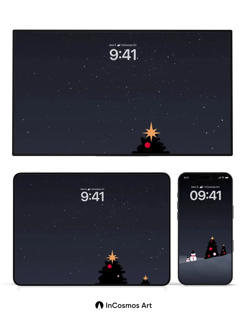 Starry Stillness Wallpaper with Silent Snowmen