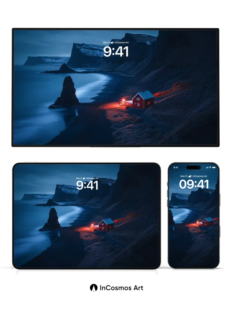 Crimson Hearth Wallpaper with Midnight Cliffs