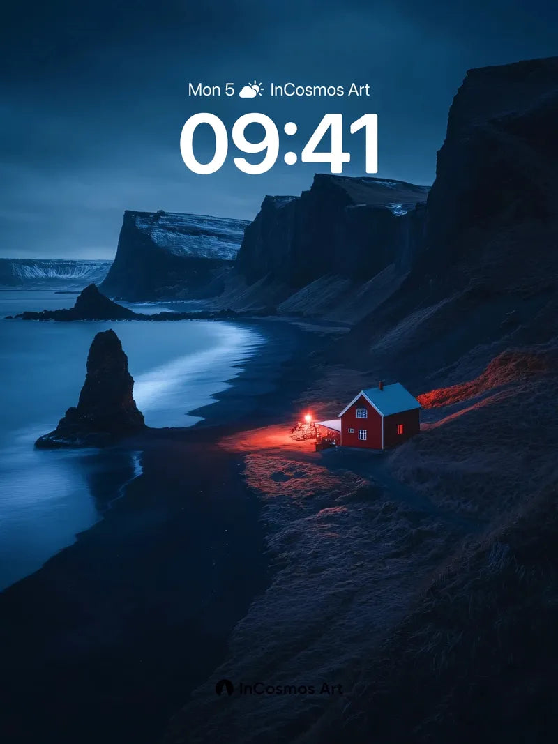 Crimson Hearth Wallpaper with Midnight Cliffs