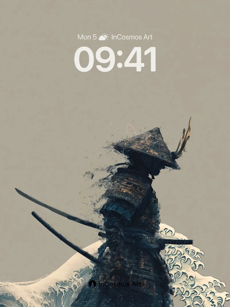 Fading Ronin Wallpaper with Hokusai Waves