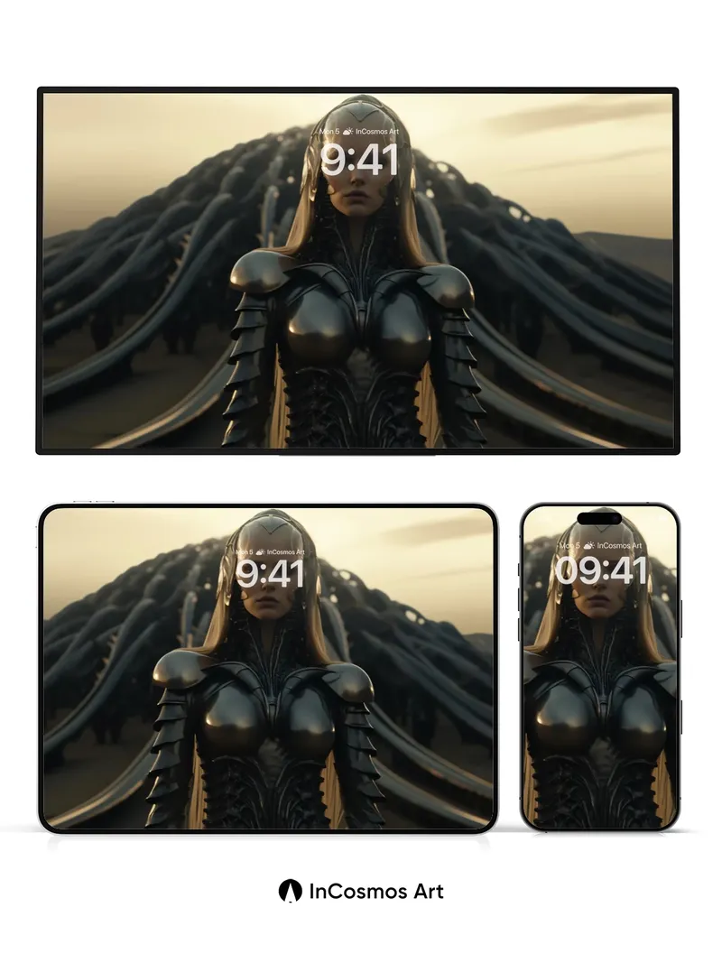 Futuristic Warrior Wallpaper with Living Metal Armor