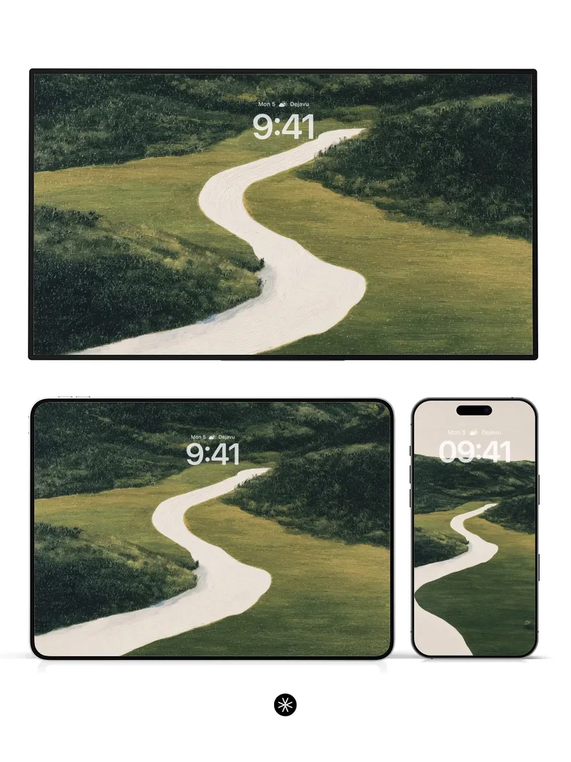 Winding River Valley Wallpaper Minimalist Landscape