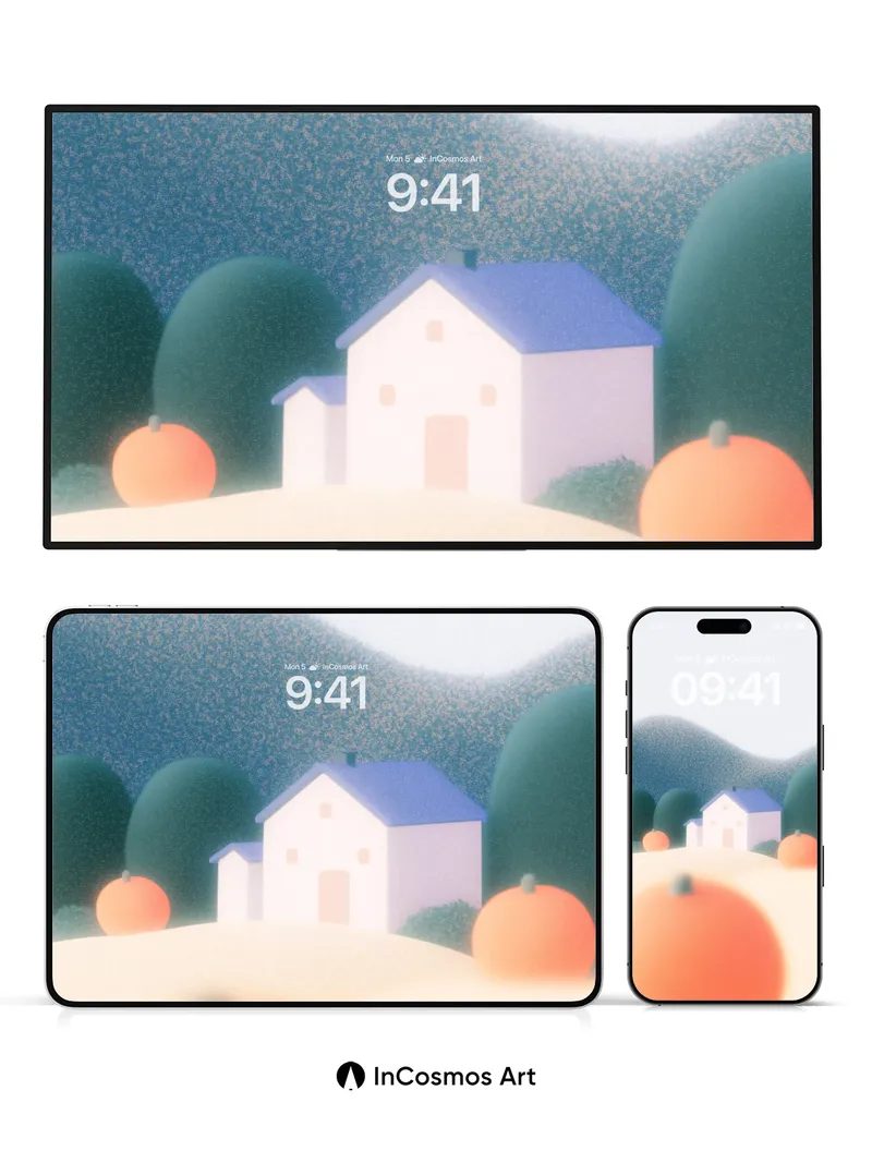 Soft Hush Pumpkin Field Wallpaper with Gentle Hills