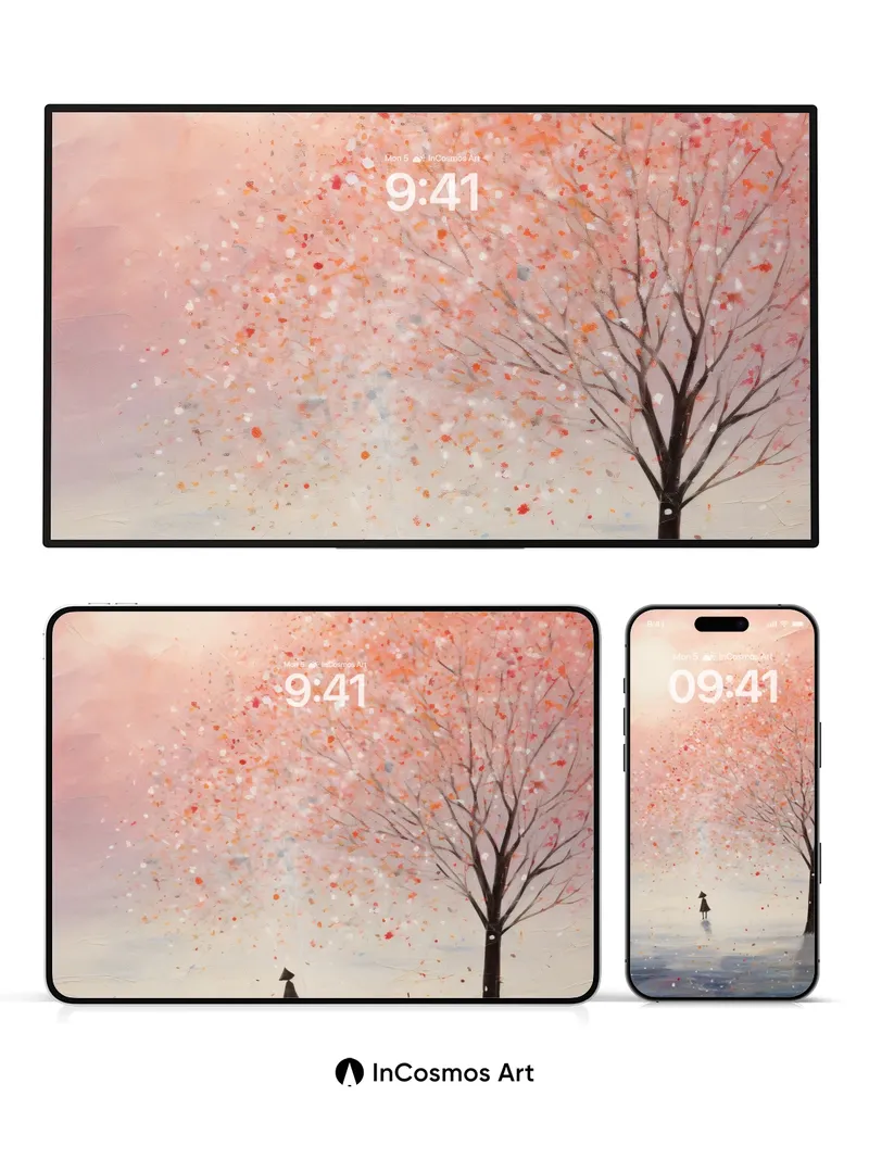 Serenity Cherry Tree Wallpaper with Floating Petals