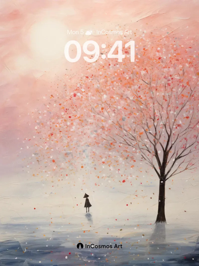 Serenity Cherry Tree Wallpaper with Floating Petals