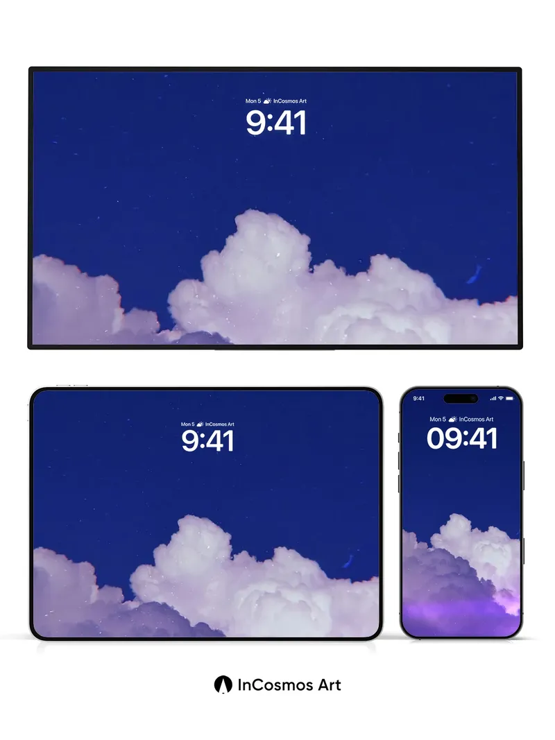 Stellar Cloudscape Wallpaper with Moonlit Hues