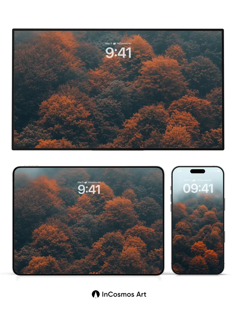 Mist-Weaved Forest Wallpaper with Autumnal Breath