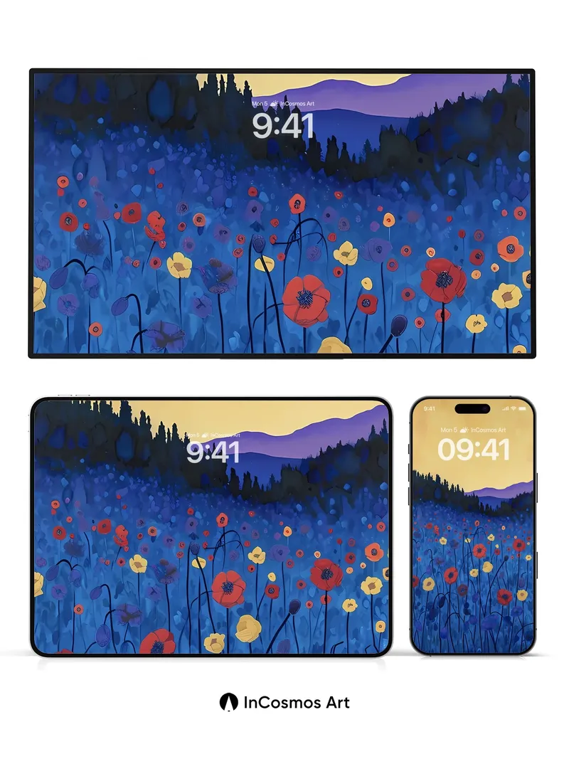 Midnight Bloom Wallpaper with Starlit Fields