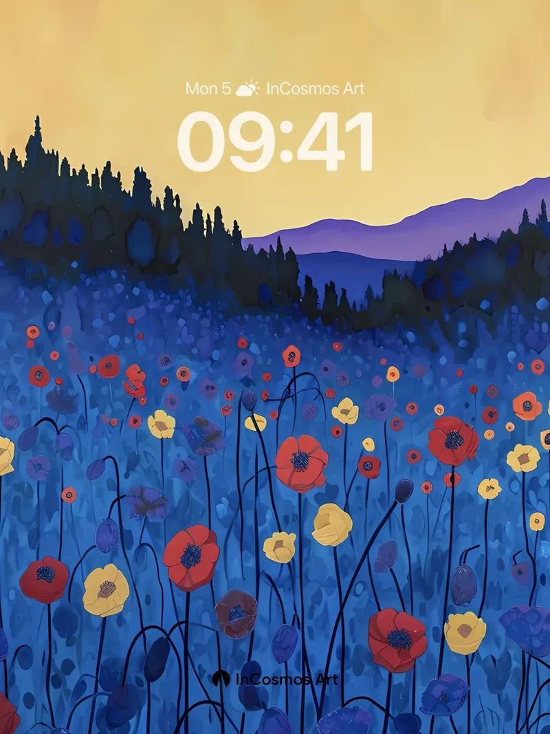 Midnight Bloom Wallpaper with Starlit Fields