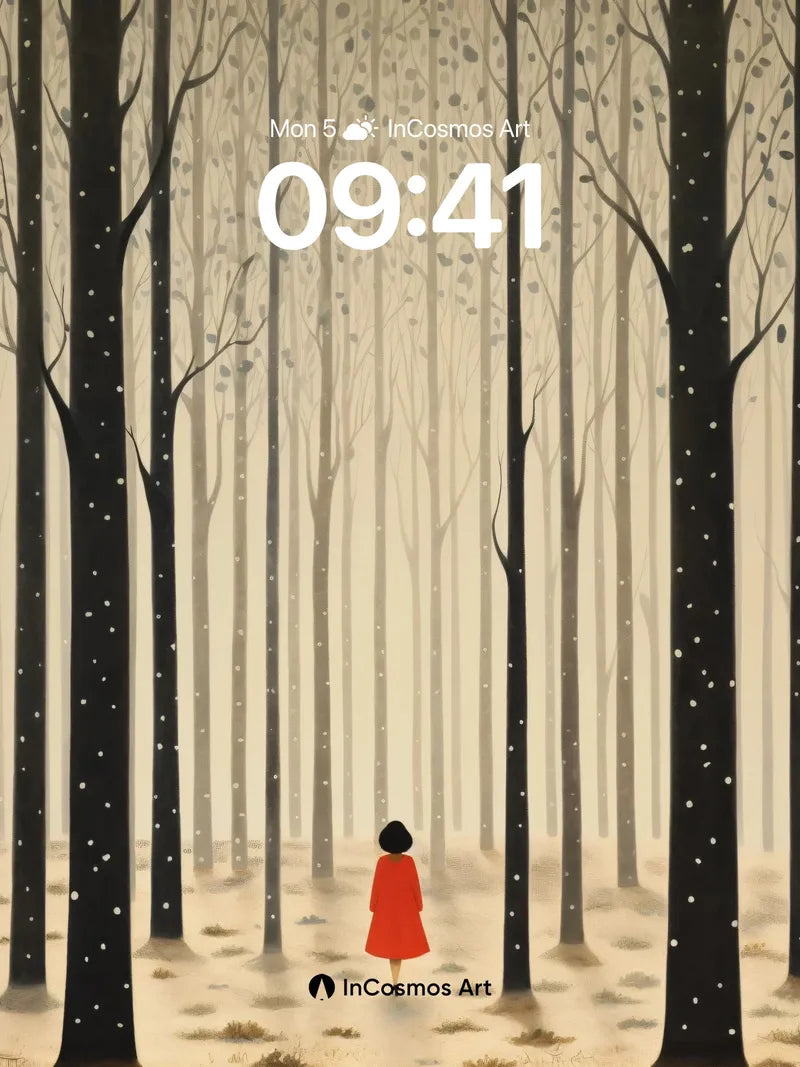 Whispering Woods Wallpaper with Silent Red Figure