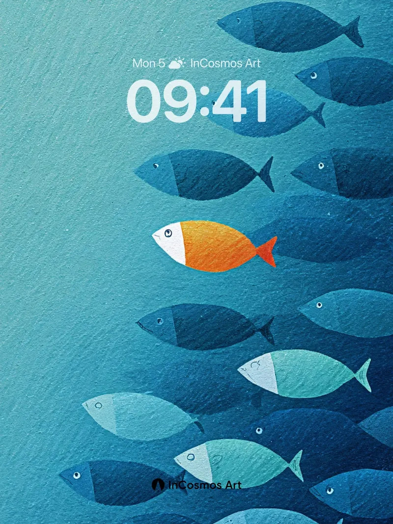 Calm Ocean Swarm Wallpaper with One Orange Fish