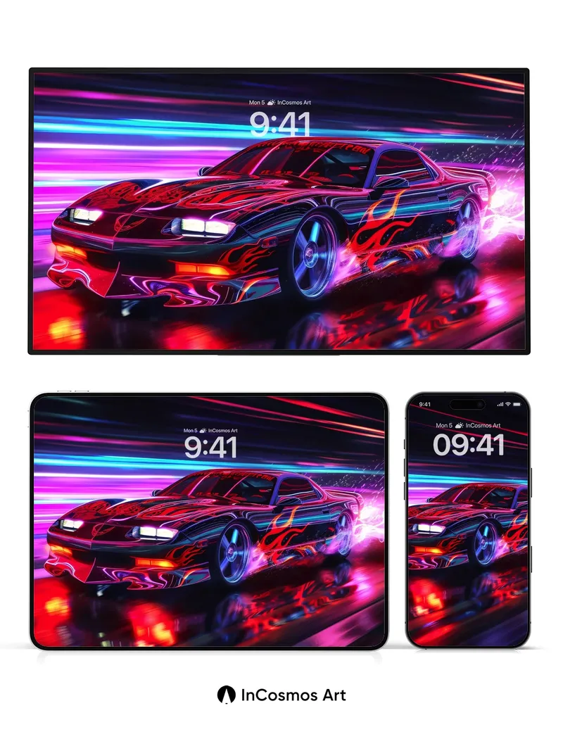 Neon Pulse Wallpaper with Electric Flames