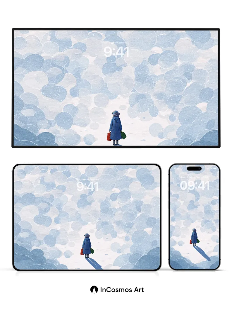 Solitary Skywalk Wallpaper with Floating Circles