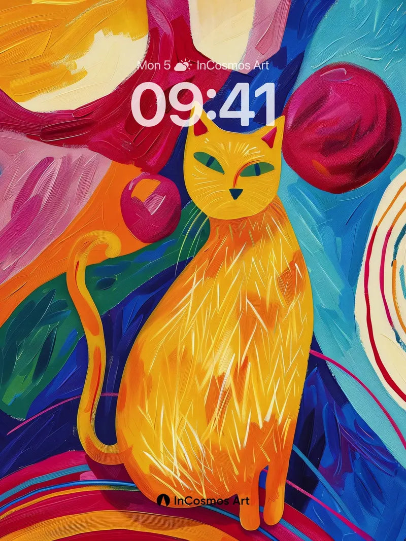 Surreal Flame Cat Wallpaper with Cosmic Swirls wallpaper for iPhone, iPad & Mac