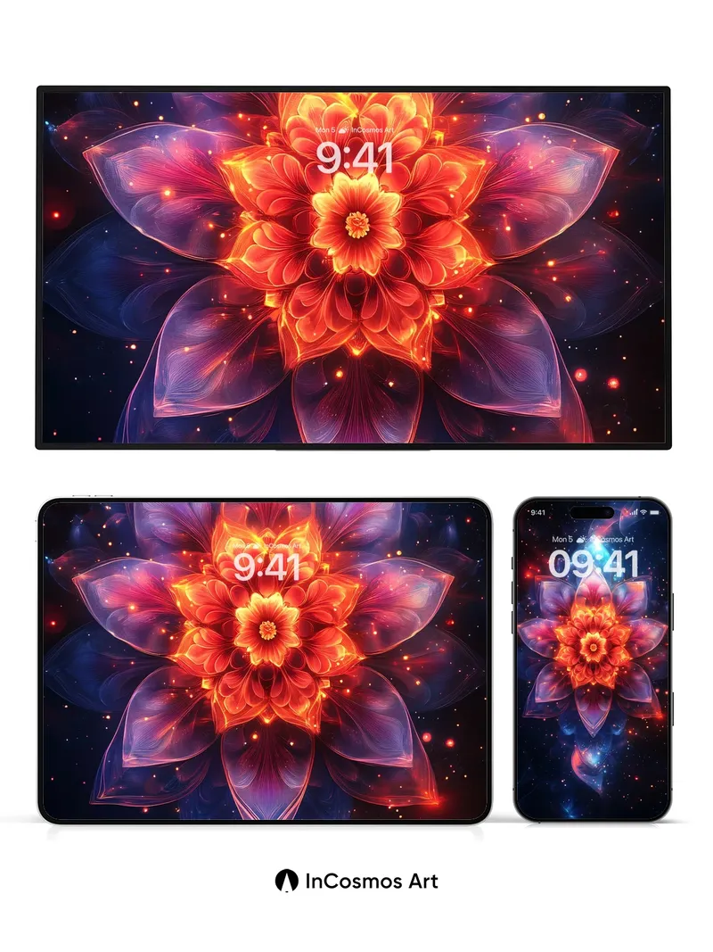 Cosmic Flame Wallpaper with Nebula Petals