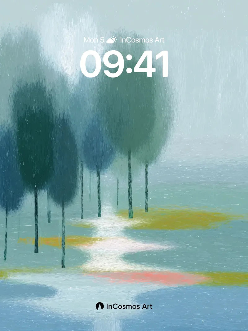 Misty Pathway Wallpaper with Soft Tree Silhouettes