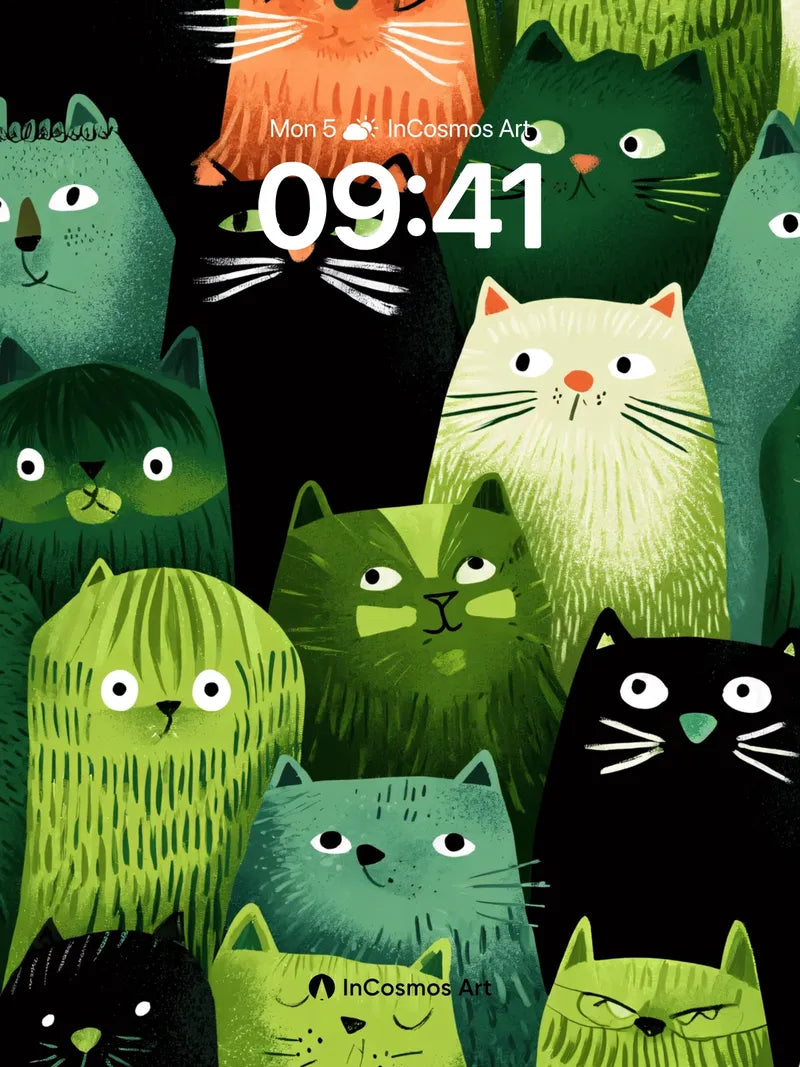 Whimsical Forest Cat Wallpaper with Playful Eyes