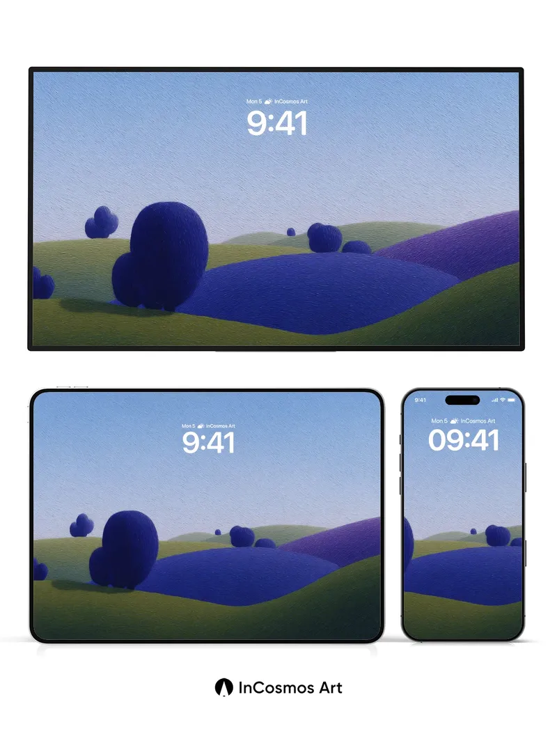 Serenity Sphere Wallpaper with Floating Blue Blooms