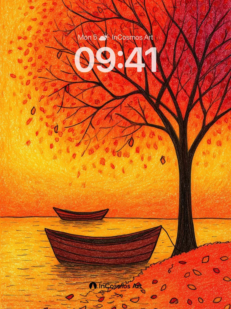 Autumn Hush Wallpaper with Floating Leaves