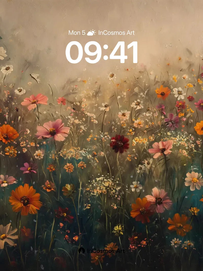 Misty Meadow Wallpaper with Golden Hues