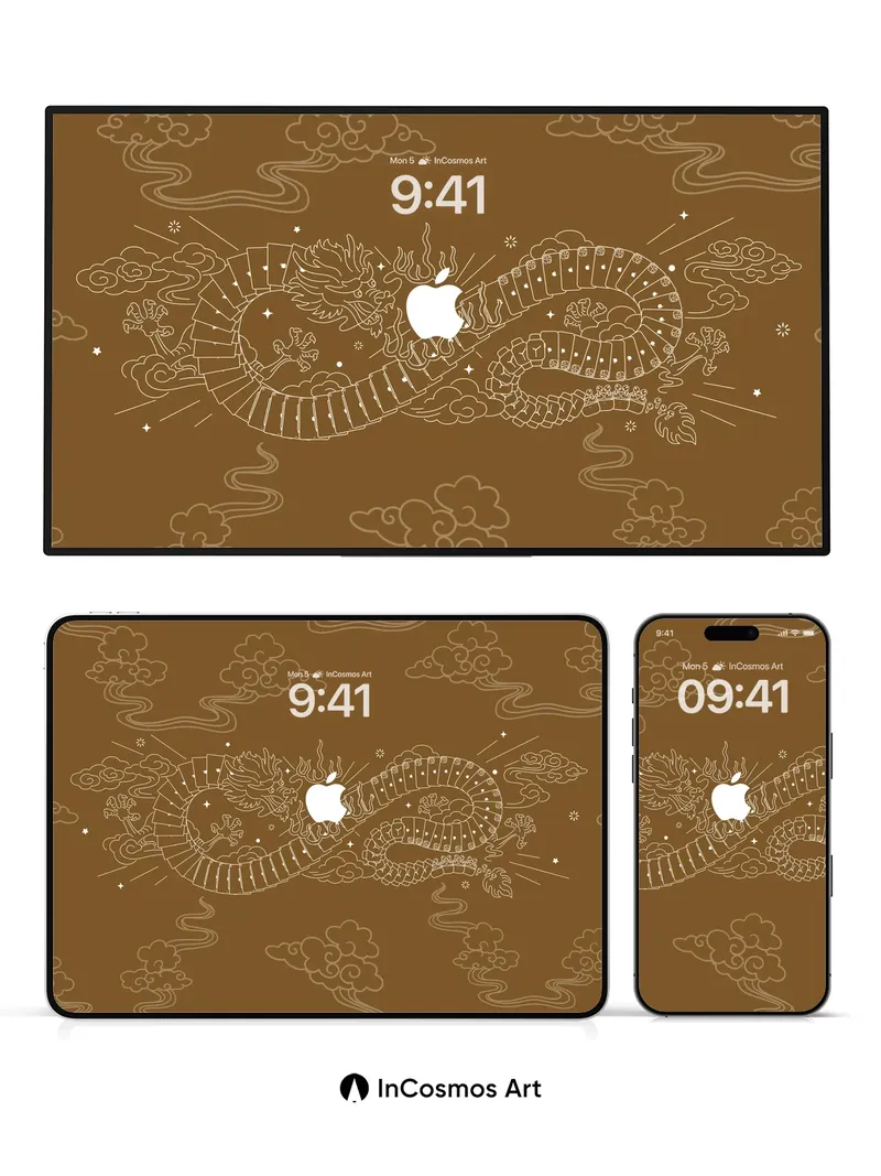 Golden Serpent Wallpaper with Celestial Apple