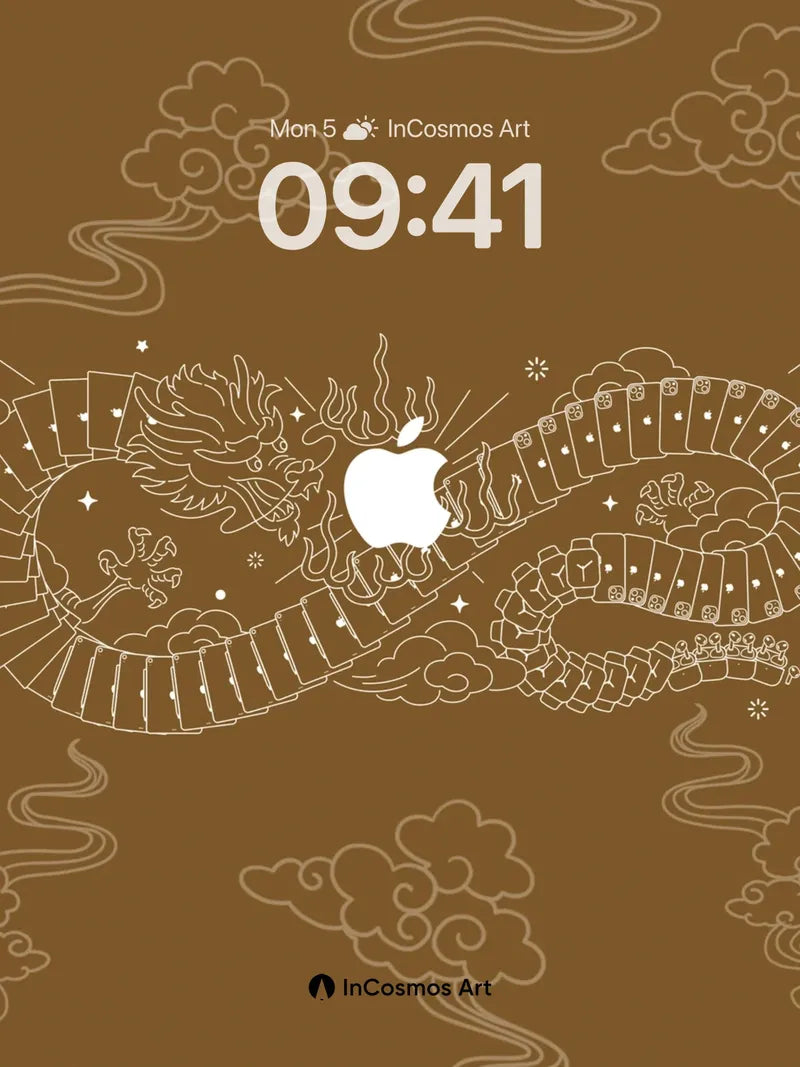 Golden Serpent Wallpaper with Celestial Apple