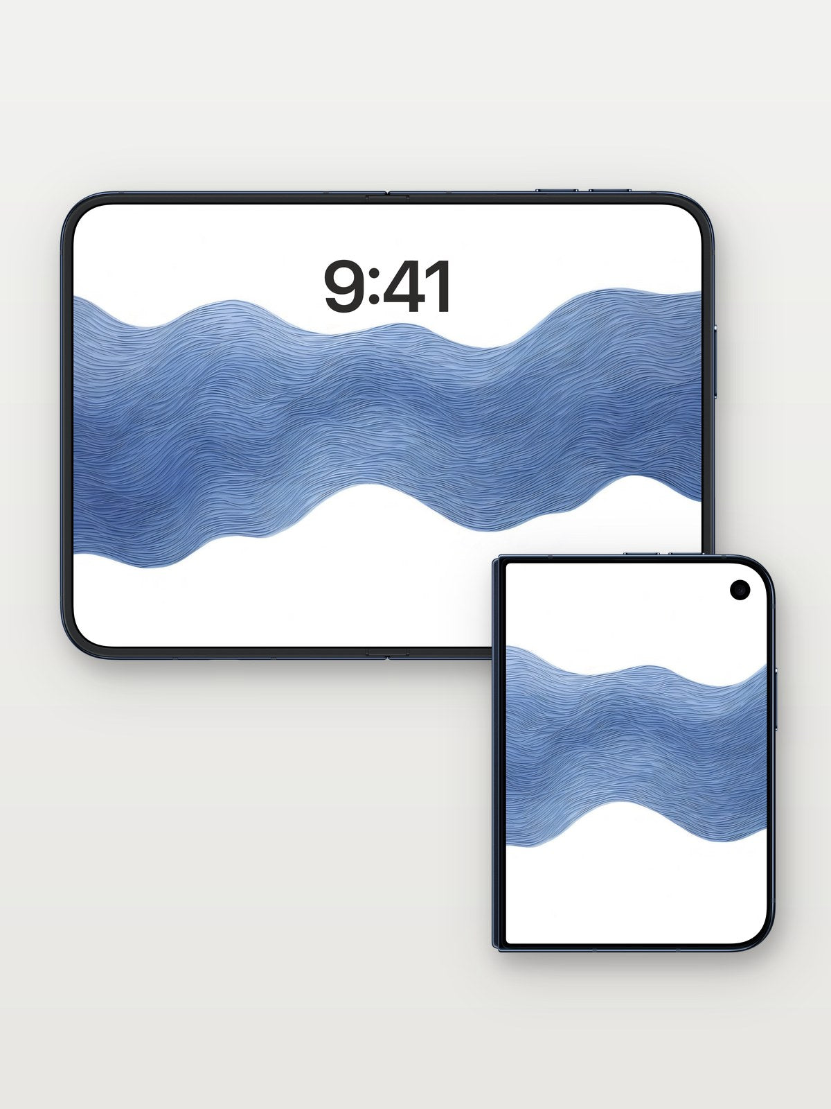 Serenity Wave Wallpaper with Whispering Lines on iPhone Duo, open and closed