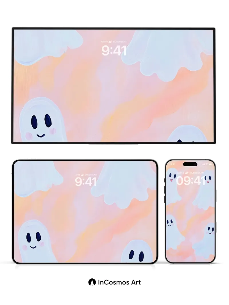 Whimsical Ghost Wallpaper with Pastel Hues