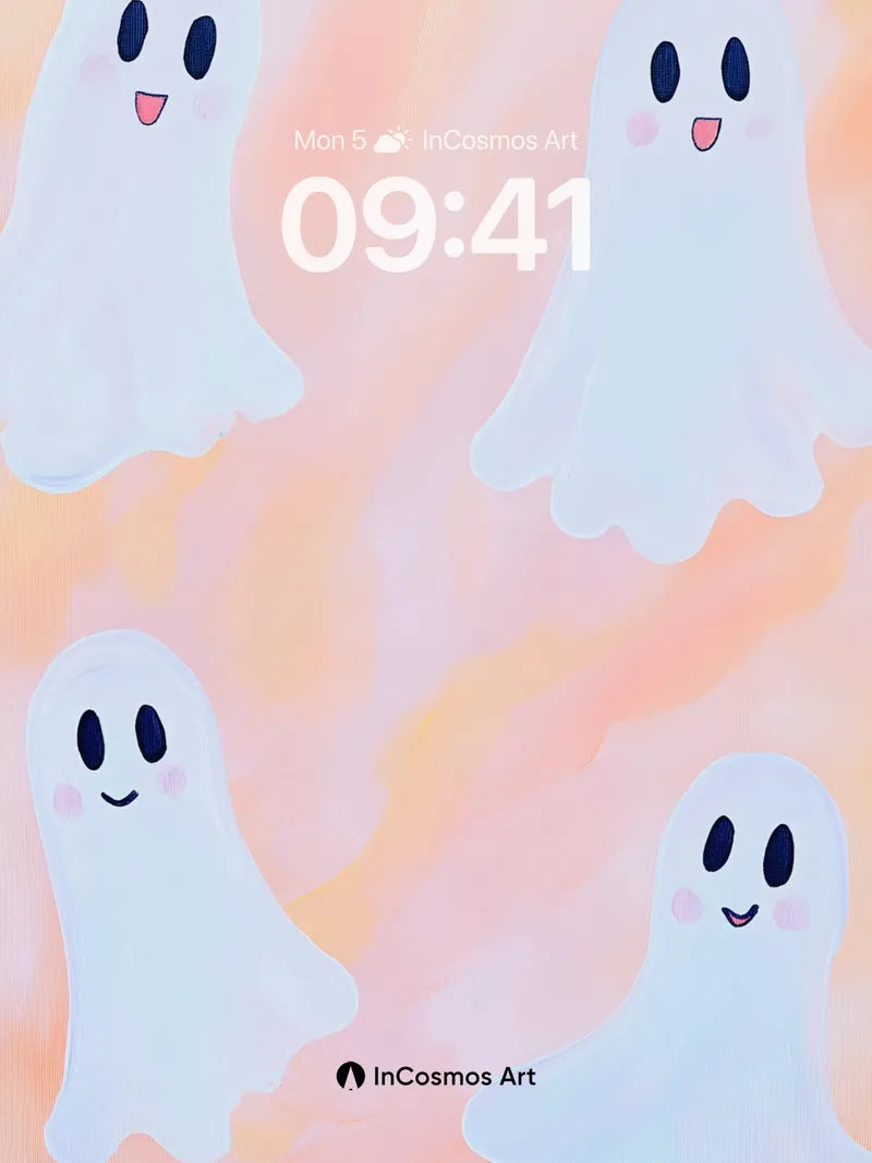 Whimsical Ghost Wallpaper with Pastel Hues